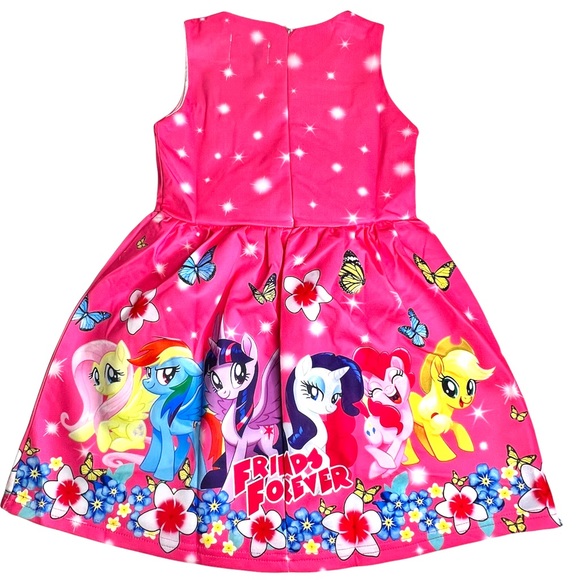 Hot Pink My Little Pony Friends Forever ALine Dress Rainbow Dash Unicorn bowtie - Picture 3 of 5